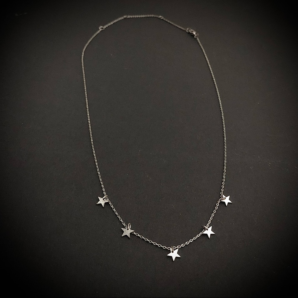 Vintage Tiny Star Necklace Silver Tone Collar Cable Choker Adjustable Celestial